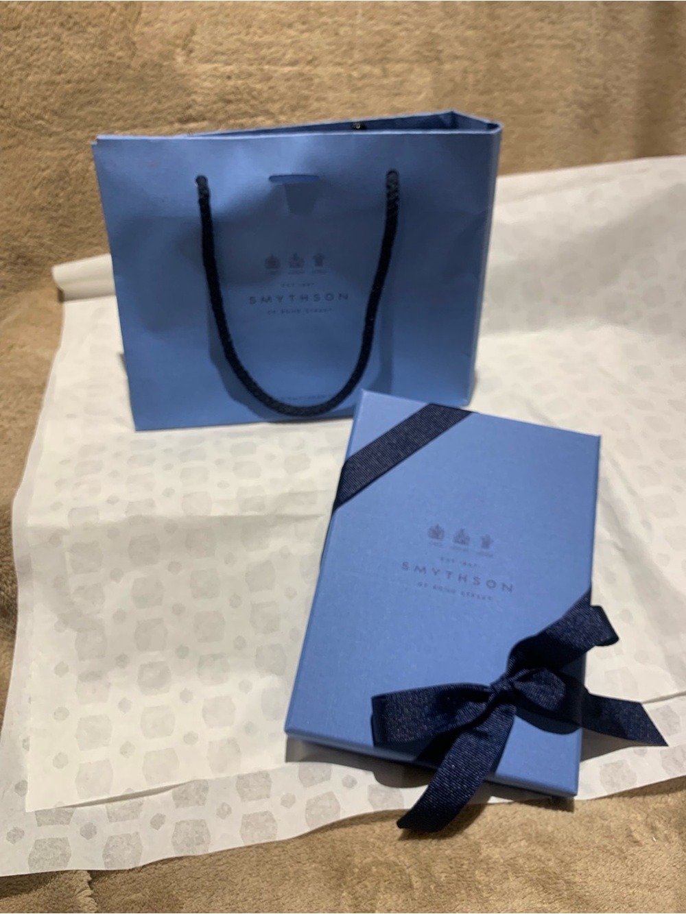 Smythson Light Blue Gift Box and Bag with Navy Ribbon